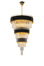 27 Lights Retro Palladium Crystal Glass Fringe Chandelier, 9-Tier Elegant Lighting Fixture, 24" x 55"